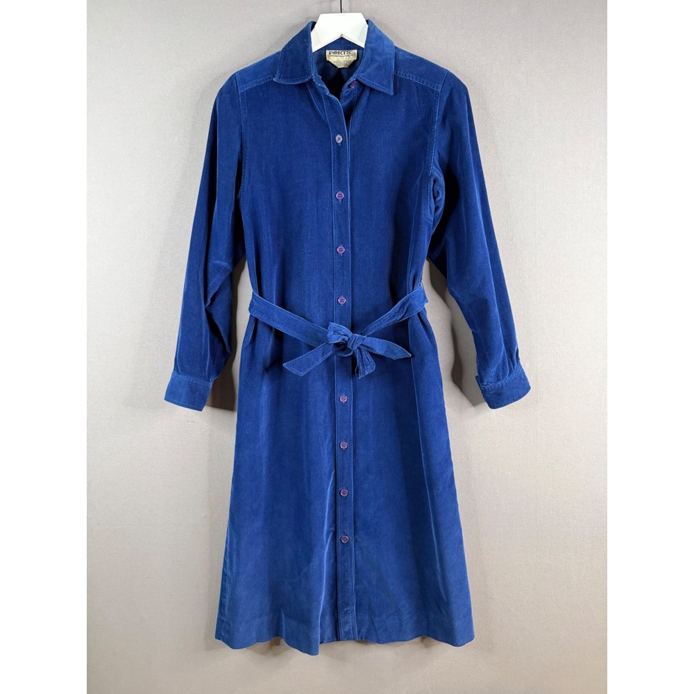 Vtg Corduroy Shirt Dress Womens 6 Royal Blue Belted Midi Preppy Modest Academia